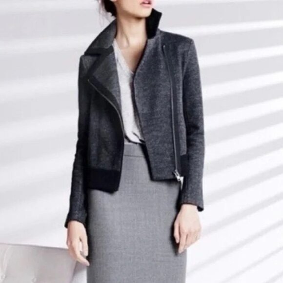 J Crew Womens Charcoal Gray Stretch Wool Full Zip Motorcycle Jacket Size 2 - Picture 1 of 6